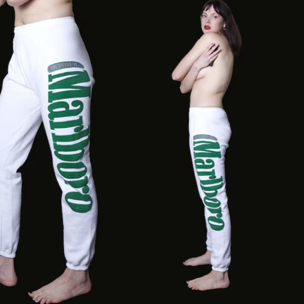 rare MARLBORO MENTHOL SWEATPANTS Spell Out Leg Logo 80s 90s white Jogging unisex